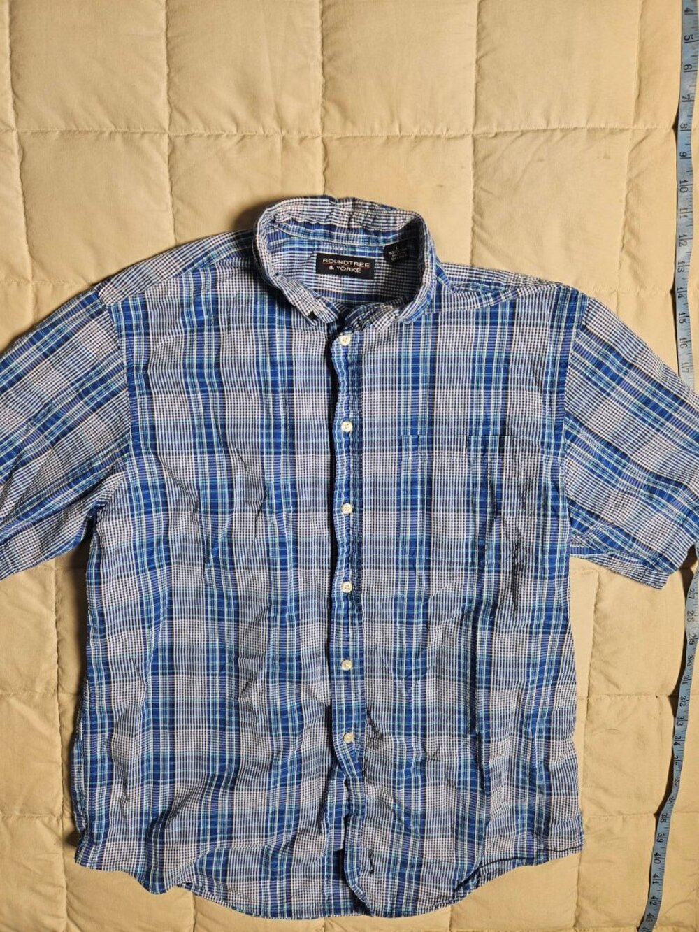 Roundtree and Yorke Plaid Shirt Blue L